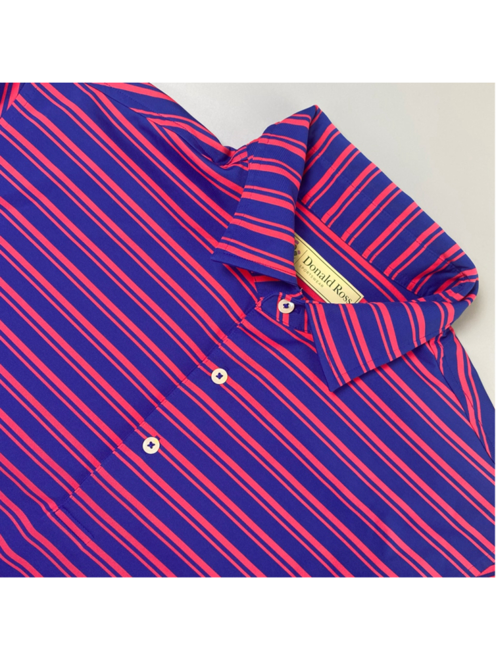 Donald Ross Sportswear Polo Shirt Large Blue Pink Striped Golf Preppy Classic